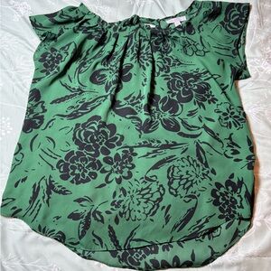 LC Lauren Conrad Green Floral Blouse